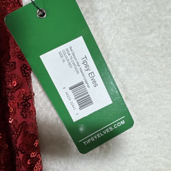Red SEQUIN High Waist LEGGINGS Inside Waist POCKET TIPSY ELVES Stretchy NWT - Picture 3 of 9